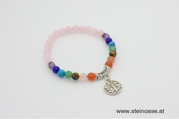 Armband Rosenquarz "Lebensbaum & Chakra" 